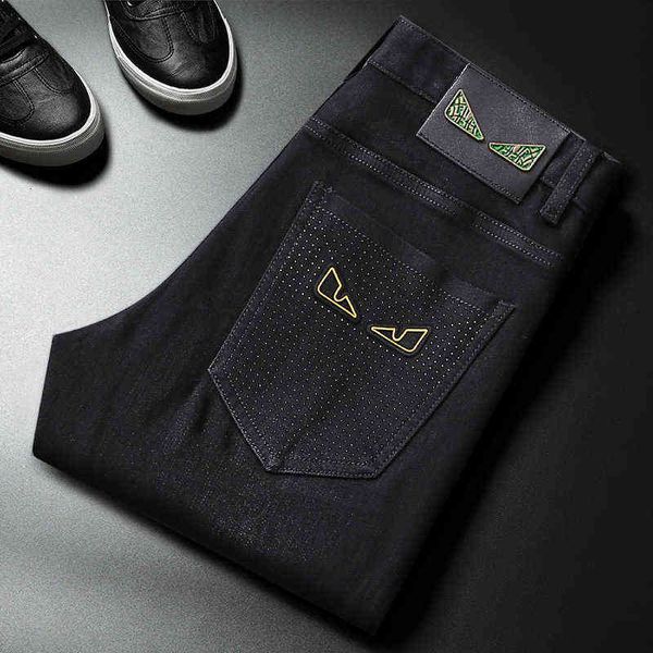 

end high printed jeans men's autumn fashion stamping trend grey black scratch fit pants, Blue
