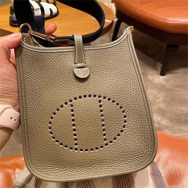 

designer evelyn herme bags 2022 customized first layer togo cowhide bucket bag evelyn leather women's bag litchi pattern hollow out sin