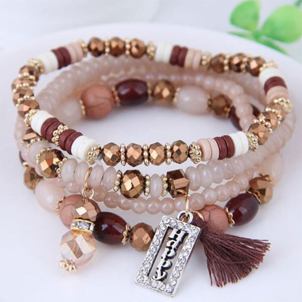 

2022 new strands bracelet niche design european and american bohemian ethnic style tassel retro women's multi-layer crystal, Black