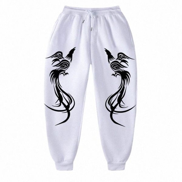 

men's pants men's pants autumn winter harajuku women fashion phoenix print joggers male trousers casual sweatpants jogger l81p#, Black