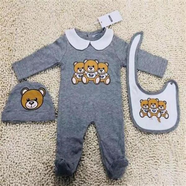 

newborn fashion brand baby clothes set cute infant baby boys letter romper baby girl bibs cap outfits sets256i, White
