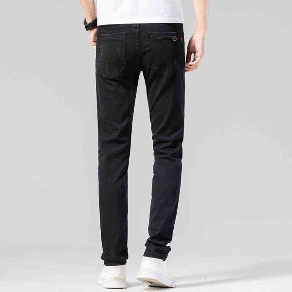 

men's summer jeans korean slim fit feet elastic high-end brand long pantsjmh6, Blue
