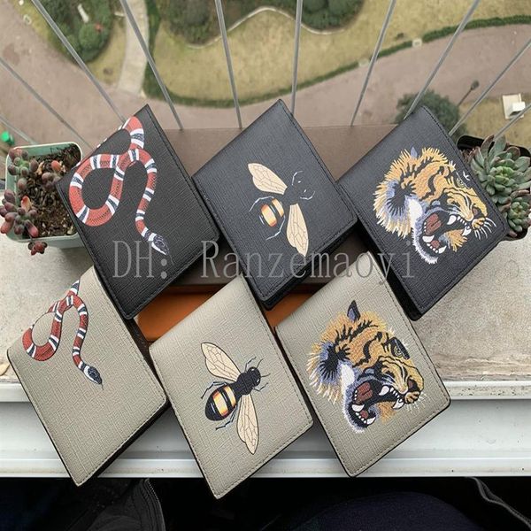 

men animal short wallet leather black snake tiger bee wallets women long style purse wallet card holders without box260y, Red;black