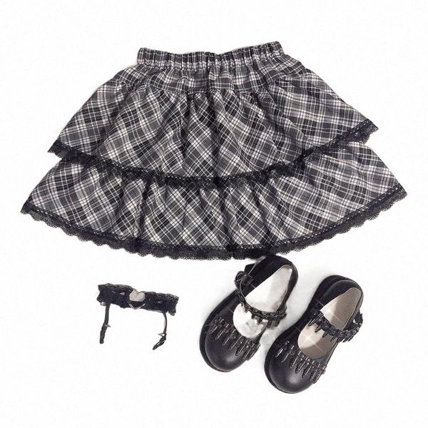 

skirts harajuku punk style black white plaid pleated skirt gothic lolita kawaii cake mini skirts ball gown chic streetwear mujer s0hj#