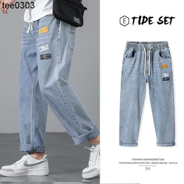 

men's jeans men's fashion straight men's trousers students' jeans capris, Blue