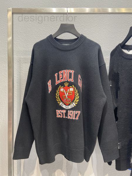 

women's sweaters designer high version early autumn new paris b scissors crown wheat ear embroidery loose wool knitted sweater for men, White;black