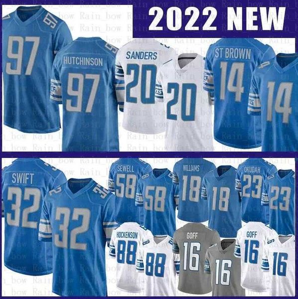 

aidan hutchinson jersey custom detroit''lions''16 jared goff barry sanders jameson williams amon-ra st brown d'andr