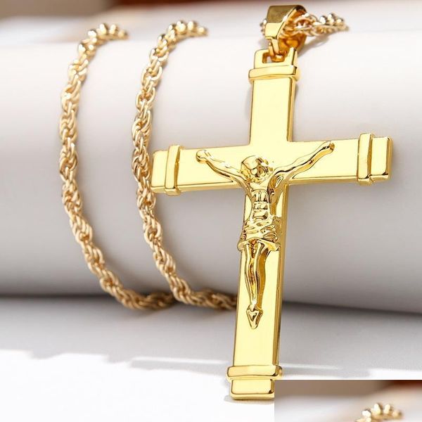 

pendant necklaces 24k gold plated jesus christ cross pendant necklace hip hop rap golden crucifixio cuban chain m sport1 dhdtu, Silver
