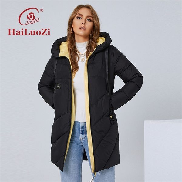 

womens down parkas hailuozi winter womens jacket plus size long thick cotton big pockets hooded lady parka oversize female casual coat 6896, Black