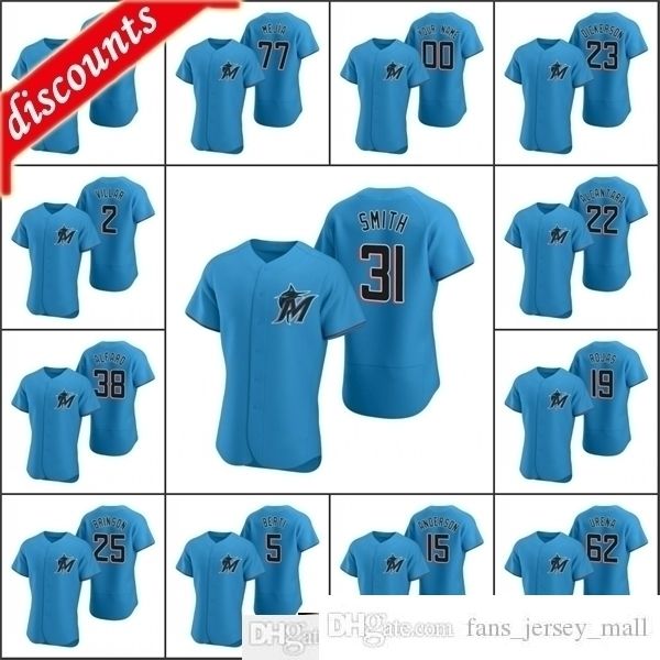 

2021 men #31 caleb smith baseball jerseys 19 miguel rojas 2 jonathan villar 23 max meyer mejia berti custom women youth blue alternate, Black
