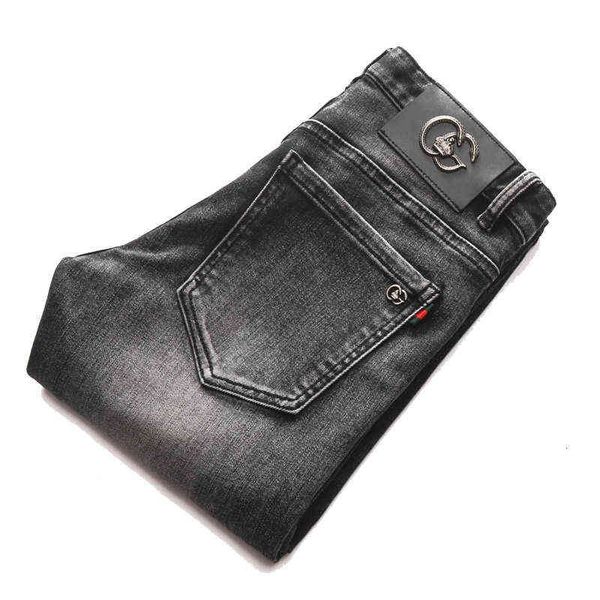 

black 2021 grey high-end jeans men's fashion summer stretch slim pants, Blue
