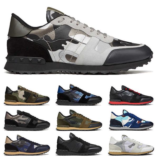 

walking men luxury designer casual shoes rockrunner sneakers light blue army camo green triple black white beige bred grey mens rivet traine
