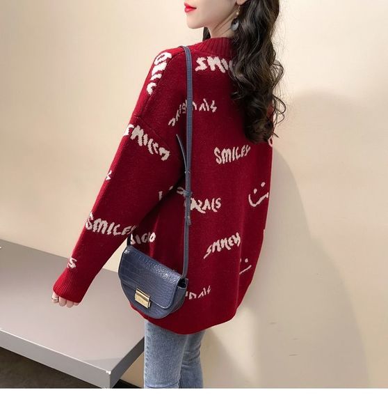 

ss003 spring fashion women's sweater long sleeves wool v-neck printed letter cardigan knit loose elegant sweet oversized jumper lovely, White;black