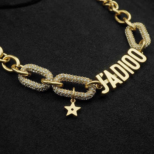 

string family 2022 new diamond inlaid necklace letter necklace make old long heavy industry chain, Black