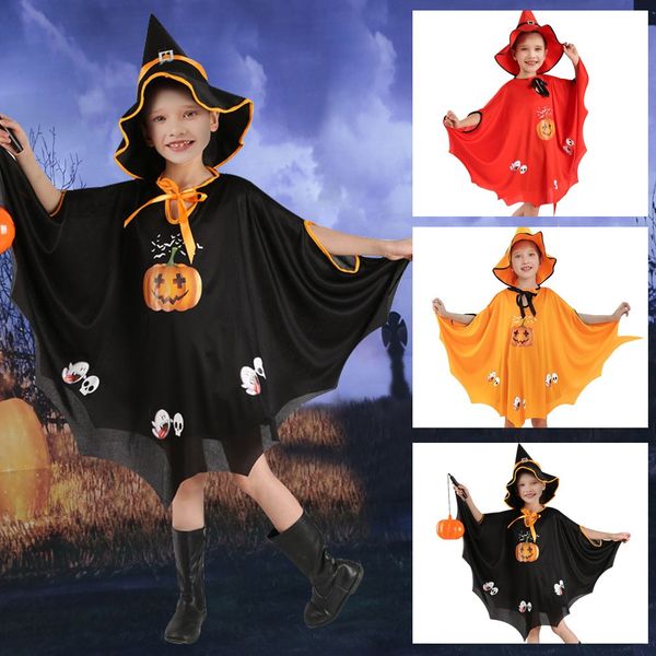 

halloween kids costumes cape cosplay costume witch pumpkin clothes hat, Black;red