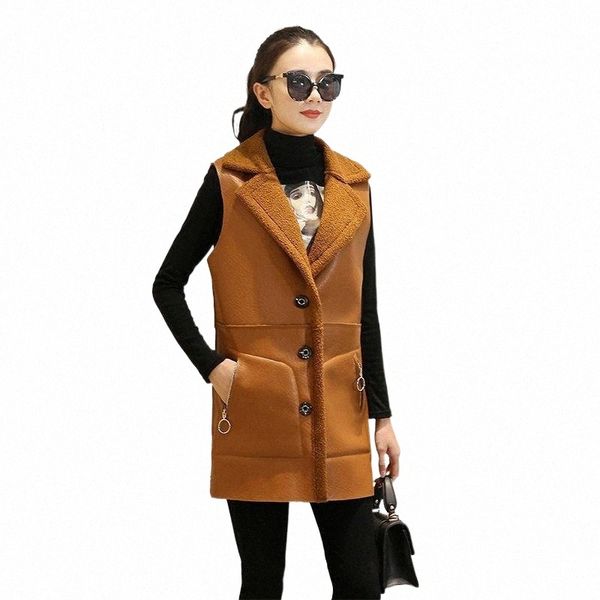 

women's leather & faux leather women's leather & faux goplus fluffy fur vest women zipper waistcoat autumn winter sleeveless outer, Black