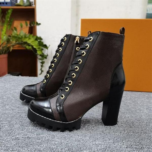 

with box luxury womens designer boots ankle martin boot platform shoes winter leather lace-up size 35-42273d, Black
