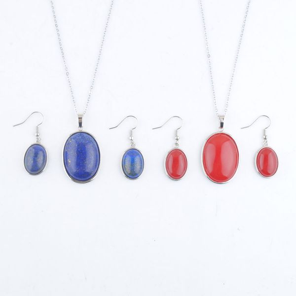 

dangle pendant earrings fashion jewelry set for women natural rose quartzs opal stone oval bead chain necklace 45cm bq314, Silver