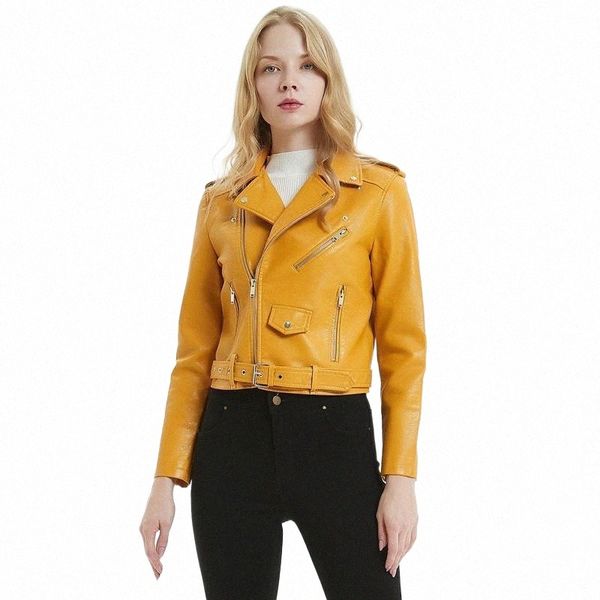 

women's leather & faux leather women's leather & faux s- spring fashionable bright color pu jacket coat good quality ladies main, Black
