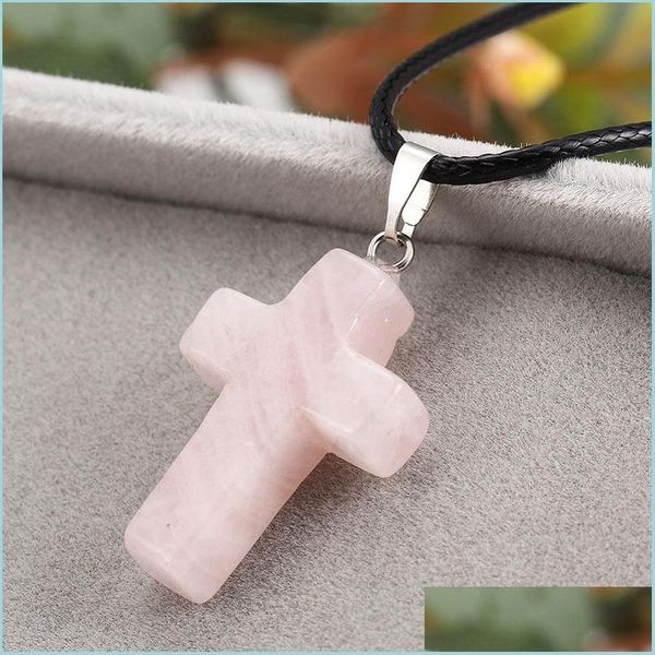 

pendant necklaces europe and the explosion of leather rope cross turquoise pink crystal pendant necklace natural stone tiger vipjewel dhquu, Silver