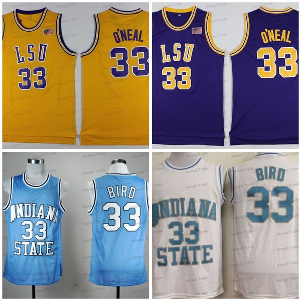 

ncaa lsu tigers 33 shaq college basketball jersey purple blue indiana state sycamores 33 larry neal bird white jerseys mens, Black