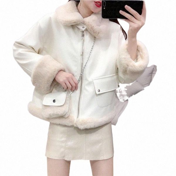 

women's leather & faux leather women's leather & faux herstory thick winter warm jacket long fur collar patchwork coat women pu ja, Black