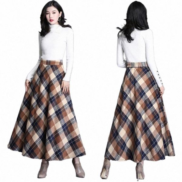 

skirts skirts high waist long skirt elegant plaid korean style fashion pleated vintage for women office maxi q97t#, Black
