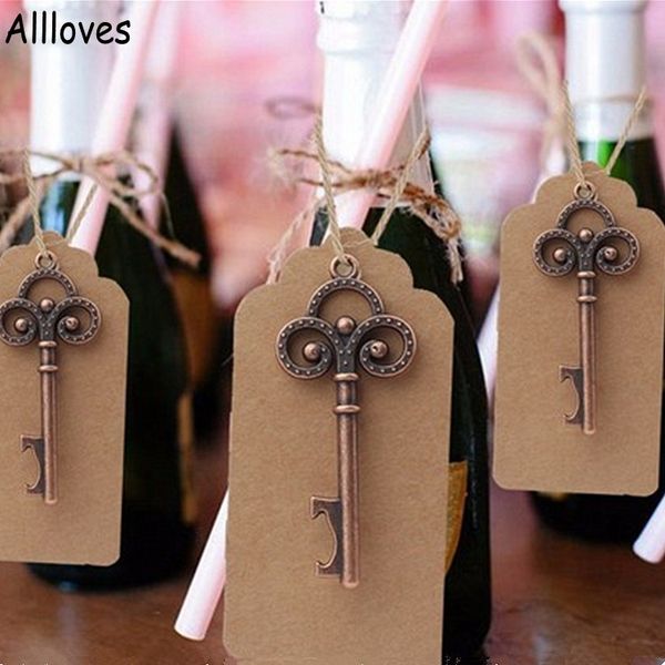 

50 pcs/lot retro key bottle opener favor with tag cards beer bottles opener wedding favour skeleton for party rustic decoration souvenir gif, Black