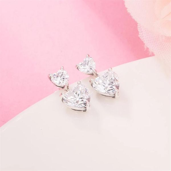 

authentic 925 sterling silver double heart sparkling stud earrings luxury for women 2022 new mother's day girls fit pandora fashio325b, Golden;silver