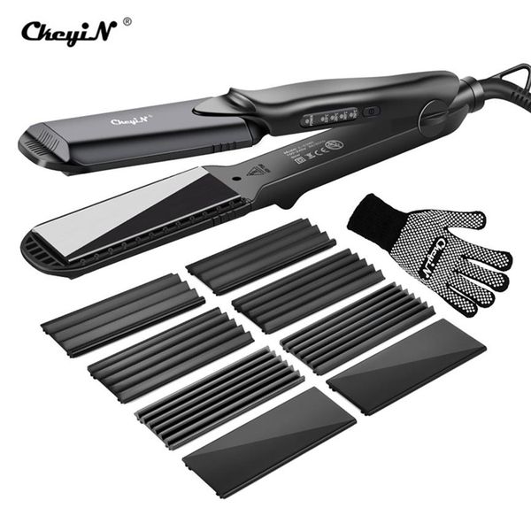 

4-in-1 women interchangeable plates hair straightener crimping iron crimper hair styling tool deep wave straightening iron cx200721262j, Black