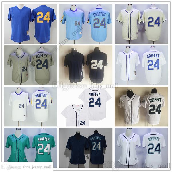 

movie mitchell and ness baseball jersey vintage 24 ken griffey jersey stitched breathable sport sale men gray navy blue white, Black