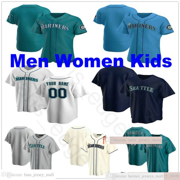 

2021 news baseball jerseys custom men women kids youth #17 mitch haniger 51 ichiro suzuki 34 felix hernandez 15 kyle seager stitched jersey, Black