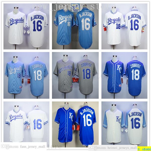 

2019th mens baseball jerseys 16 bo jackson 18 ben zobrist 100% stitched color blue gray white jersey size s-xxxl, Black