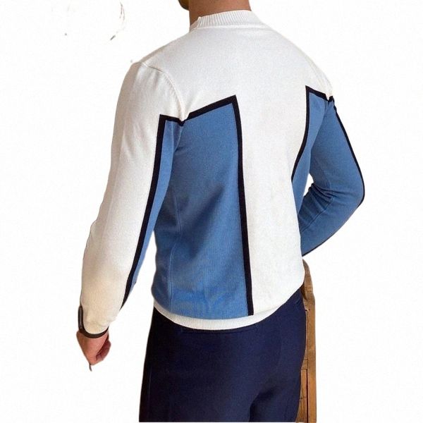 

men's sweaters men's sweaters wool men fashion slim autumn winter half-high collar knitting casual white long-sleeve patchwork pu, White;black