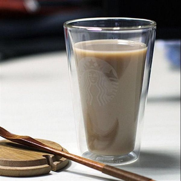 

440ml starbucks mugs double layer anti-scalding water bottle cup coffee juice mug glass material skinny tumbler simple design gift prod182k