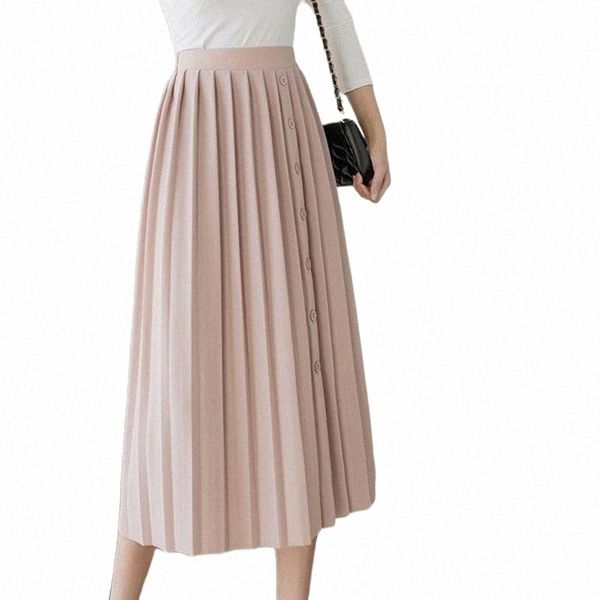 

skirts skirts midi skirt womens button korean fashion solid big swing ladies spring wild high waist pleated faldas mujer moda 2022 s4yo#, Black