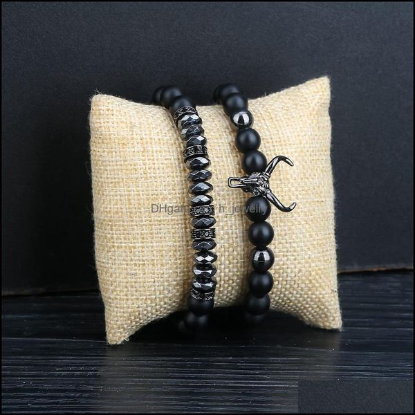 

beaded strands bead bracelets for men charm black bl matte onyx stone bangle fashion 8mm ox head bangles jewelry drop dhseller2010 dhk1f