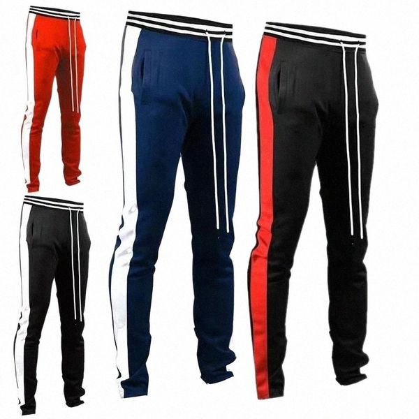 

men's pants casual pants men's 2021 spring and autumn brand sports stitching running fitness trousers m2it#, Black