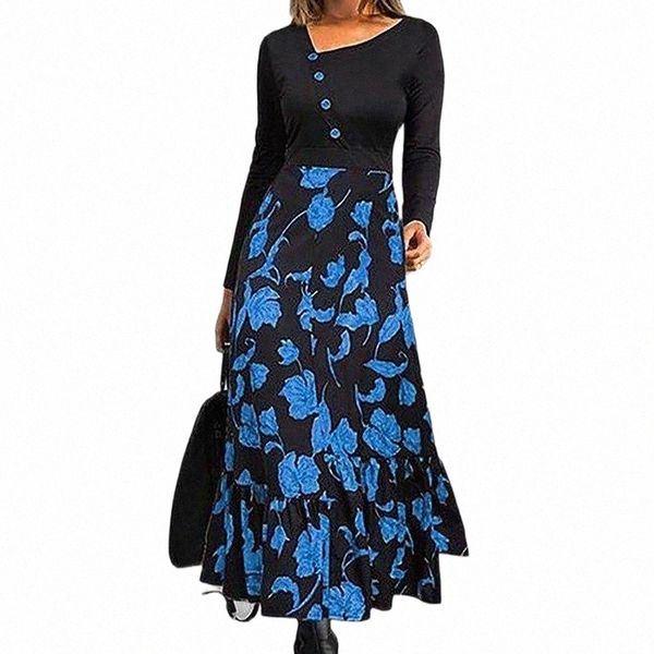 

casual dresses casual dresses floral tunic v-neckline maxi shift dress winter long sleeve elegant skew collar buttoned women m2x4#, Black;gray