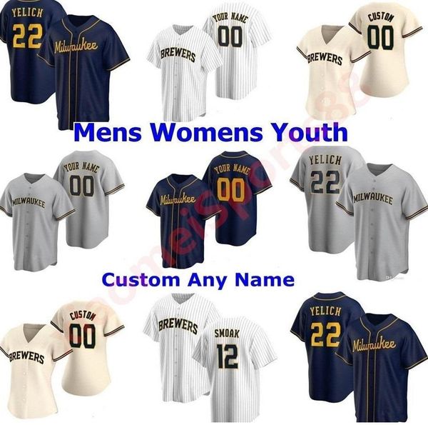 

2021 milwauk men women kids youth baseball jerseys 22 christian yelich robin yount 53 brandon woodruff justin smoak eric keston brewers, Black