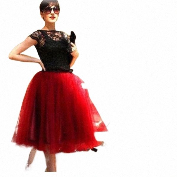 

skirts skirts 7 layers midi tulle skirt for ladies girls fashion tutu women solid lace ball gown party 21w8#, Black