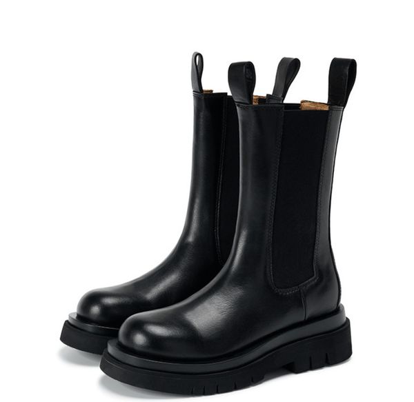 

mature concise women ankle boots basic genuine leather platforms thick heels round toe casual working shoes woman autumn, Black