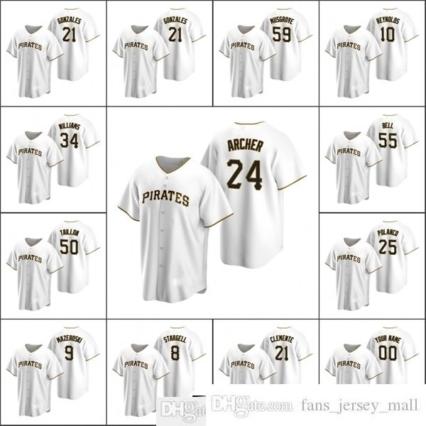 

2021 men #24 chris archer baseball jerseys 55 josh bell 5 guillermo heredia gonzales musgrove williams custom women youth white home jersey, Black
