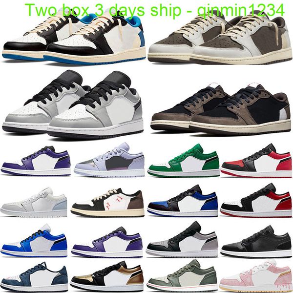 

with 2 box 3 days ship basketball shoes jumpman 1 low 1s og chicago smoke grey royal toe black metallic blue green unc mens women sneakersa7
