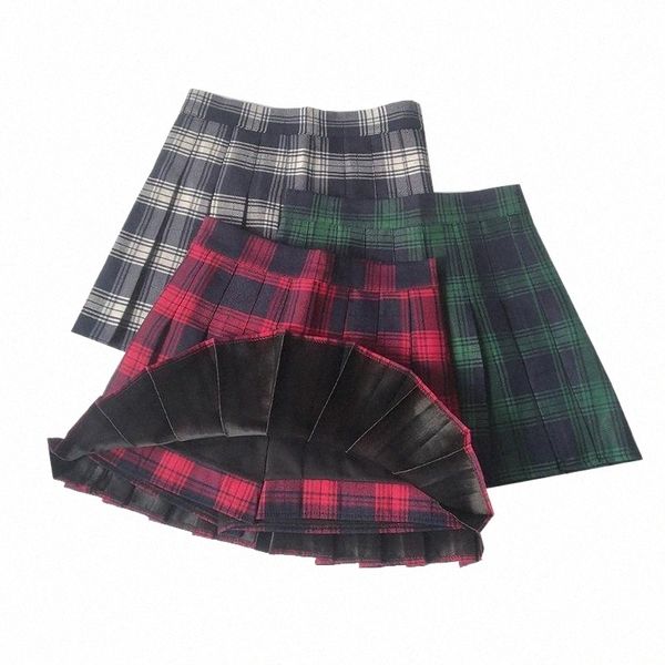 

skirts summer women pleated skirt high waist a-line ladies girls plaid skirts preppy style female mini casual women's n1rx#, Black