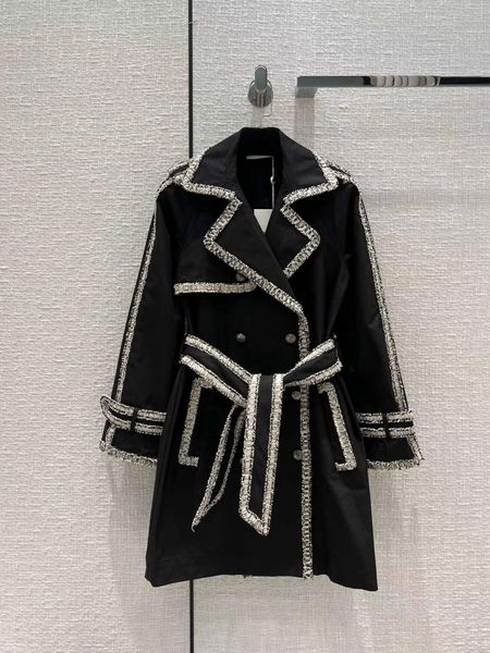 

milan runway women's trench coats 2022 new autumn winter lapel neck long sleeve panelled designer coats brand same style outerwear 0902, Tan;black