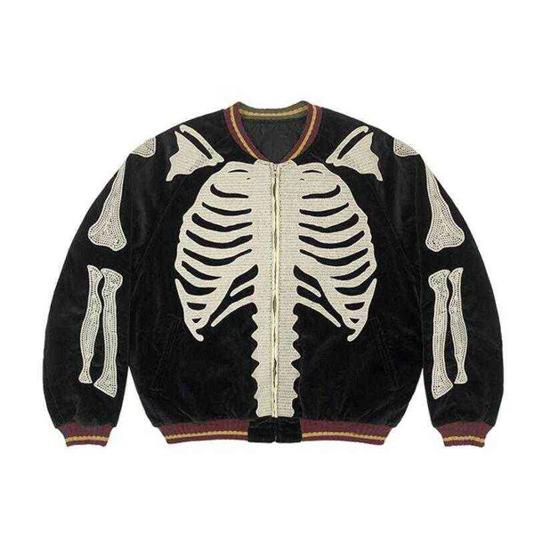 

hoodies sweatshirts 22fw japan hip hop full bone embroidery kapital bomb jacket men women zip sleeves denim coat cotton t220901, Black