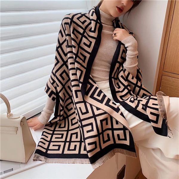 

2020 luxury winter scarf women pashmina shawl lady wraps design print warm blanket female neck scarves thick stoles lj2012213166, Blue;gray