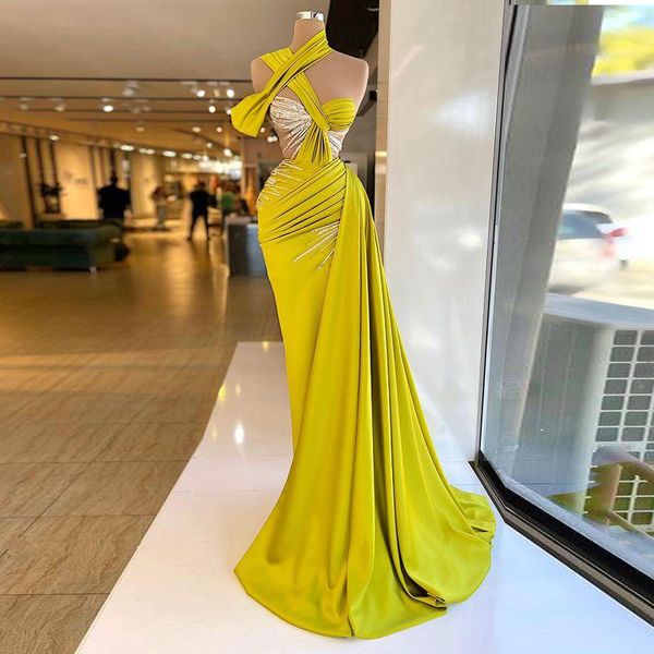 

yellow satin prom dresses princess sleeveless deep v neck appliques sequins beaded fashion evening dresses sparkling floor length party gown, Black