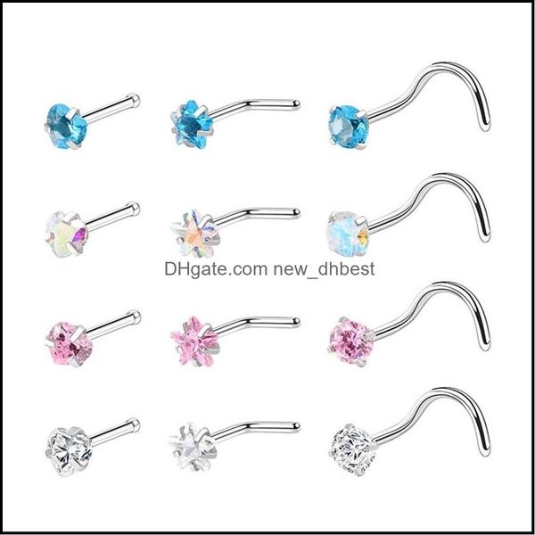 

nose rings studs 20g nose rings 316l stainless steel zirconia screw studs for women men body piercing jewelry drop deliver newdhdhdya, Silver